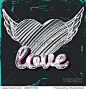 Love. Vector grunge print for girl t shirt with heart