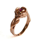 Rose Engagement Ring No.1 - 18K Rose Gold and Ruby engagement ring, engagement ring, leaf, flower ring, antique,art nouveau, July Birthstone