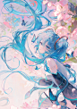 Anime 2480x3508 Maccha anime anime girls portrait display Vocaloid Hatsune Miku twintails butterfly blue hair blue eyes looking at viewer uniform flowers long hair petals
