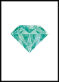 A graphic poster of a diamond / emerald in a beautiful green, turquoise colour. This poster works both as a splash of colour for interior design in neutral shades or with other nice colours. You can find more similar motifs in the Graphic category. www.de