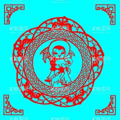 喂羊剪纸  - 源文件下载【酷图网】剪纸,线条,矢量,传统,装饰,窗花,插画,喂羊,人物,劳动,儿童,