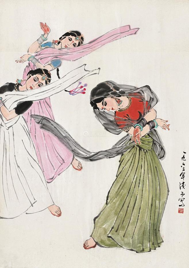 叶浅予 1963年作 边疆歌舞 镜心 设...