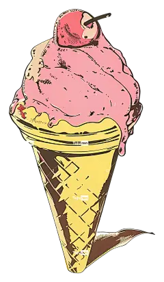 圣代冰淇淋甜筒樱桃顶部复古风格粉红色冰淇淋-复古风格冰淇淋甜筒绘图