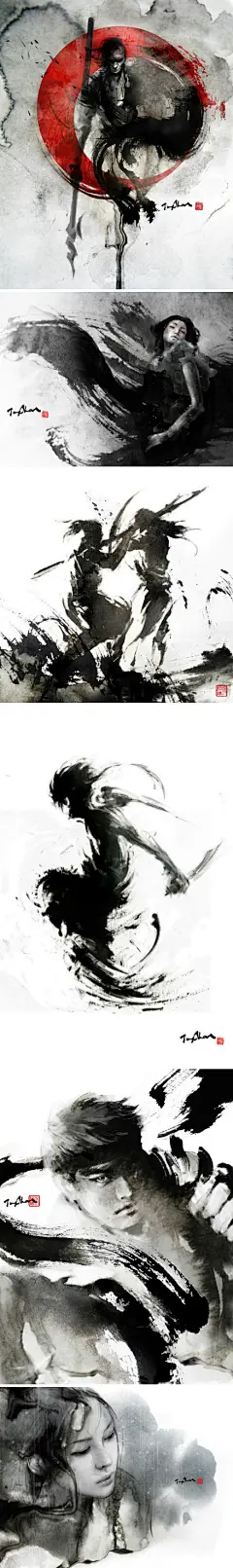 水墨风格 平面插画设计：Jungshan（Rola Chang），台湾女插画师，她平日是一位技术公司的职员，擅长水墨风格插画，她通常直接使用水墨绘画，然后再进行数码后期修饰，作品站点