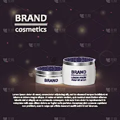 3D逼真的化妆品瓶广告模板。化妆品牌广告概念设计，以亮片和散景为背景