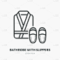 纺织品,拖鞋,绘画插图,spa美容,浴衣,平坦的,酒店,矢量,线图标,服务