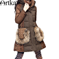 阿卡2014冬装新款貉子毛长袖加厚外套中长款羽绒服女K16230D特预