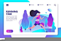 fitness landing page. sporty girl running in summer park. healthy people workout outdoor. sport lifestyle and training vector concept