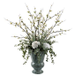 Cecilia Modern Classic White Faux Apple Blossoms in Blue Vase | Kathy Kuo Home