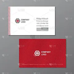 红色和白色名片或带有线条图案的名片模板。