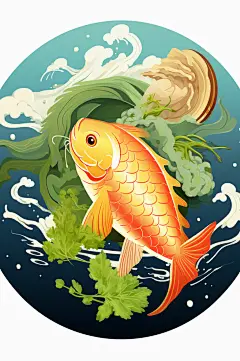 AI数字艺术中国风国潮酸菜鱼元素插画-众图网