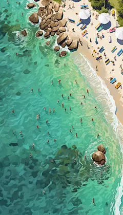 夏季出游阳光旅行航拍沙滩风景插画