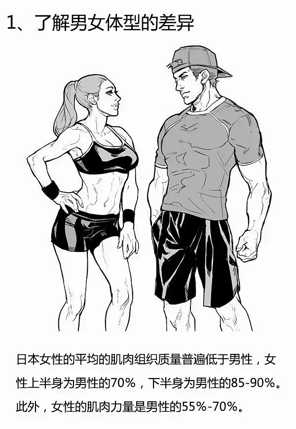 【绘画教程】如何绘制一个肌肉女（从男女身...