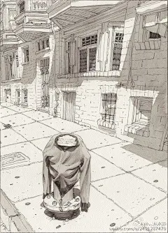 昨天看见一个国外画家画的，黑白插画.