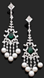  Pearl, diamond, and emerald earrings.