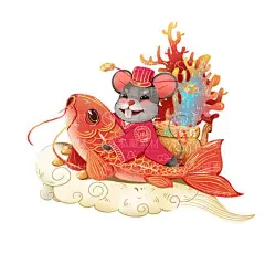 2020鼠年新年春节元素元旦元宵老鼠插画中国风ps平面设计素材6418-淘宝网