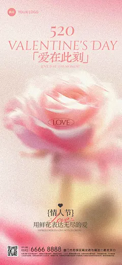 520情人节唯美感弥散肌理实景玫瑰祝福海报