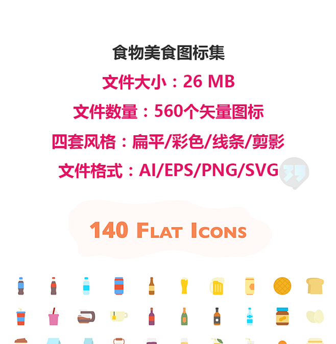 食物美食水果icon扁平彩色图标集UI设...