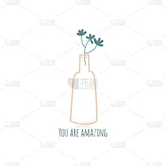 手绘室内植物和花。北欧风格的插图。动机的名片。你是惊人的。矢量插图。