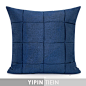 藝品|蓝色立体方块布艺拼接抱枕|中式家居现代简约风格样板房