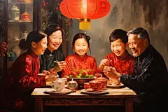 复古室内春节新年人物油画图片