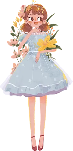 唯美漂亮女性插画-花花女孩