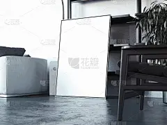 混凝土地板上的白色空白海报，3d渲染。