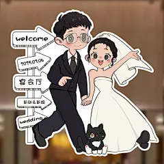 结婚订婚手绘头像Q版情侣婚礼婚纱照定制卡通人物人形立牌迎宾牌-淘宝网