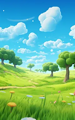 草地蓝天白云壁纸素材