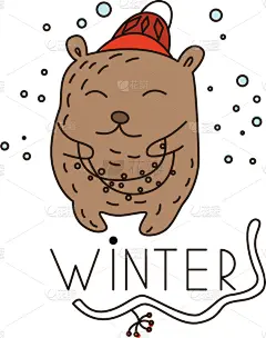 可爱的,花环,熊,乱画,儿童,季节,冬天,白色,运送,庆祝