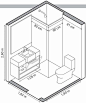 小型一体化卫生间的尺寸立体参考图。