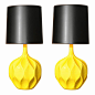 1970's Pair of monumental ceramic yellow lamps