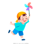 卡通可爱拿风车小男孩六一儿童节快乐童趣创意插画PNG素材元素