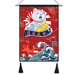 日式挂毯招财猫卧室客厅墙面装饰画玄关壁毯民宿挂旗布艺挂画挂布-淘宝网