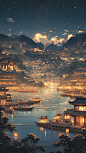 梦幻古风场景，唐朝不夜城，壁纸，背景