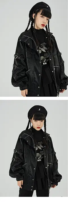 Sugarboo甜酷原创黑色机车服皮衣外套女夹克宽松小个子皮夹克上衣-淘宝网