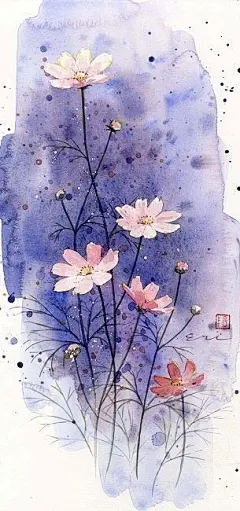 美到心里的水彩花绘。作者：木下美香@东篱下采集到手稿 水彩 油画(3292图)_花瓣插画/漫画