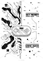 带有复古游戏元素的未来主义赛博朋克海报。技术抽象海报模板。现代传单为网和打印。