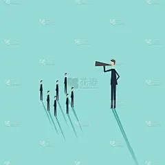 极简主义的阶梯。向量业务融资。用扩音器作为宣布、公开演讲、展示的象征的商人。