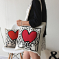 包邮Keith Haring插画时尚女单肩帆布袋环保袋简约妈咪布包两用款