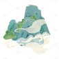 中国风中秋节山元素贴纸
