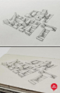 来自英国伦敦的字体设计师/插画师 Lex Wilson ，用精湛的3D立体画绘制技巧在纸上创作了这组3D字体作品～