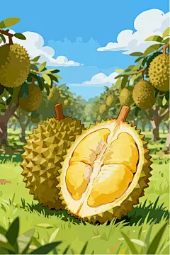手绘榴莲水果插画