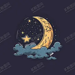 可爱月亮卡通绘画儿童插画 【酷图网】卡通,月亮,明月,月,月球,星星,星球,亮晶晶,闪闪发光,免抠素材,矢量,简笔画,儿童画,儿童插画,插画,蜡笔画,logo,图标