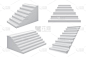逼真的3d 楼梯。商业生涯阶梯向成功的楼梯前视图概念。白色的现代商业矢量模板