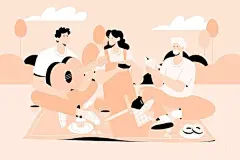 手绘扁平的人在野餐的插画矢量图设计素材