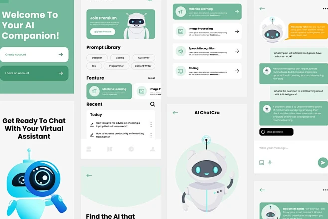 人工智能聊天机器人移动应用APP UI KIT (FIG,PSD,SKETCH,XD)图片_UI 素材图片素材-花瓣网