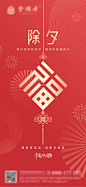 除夕新年红色简约中国结福字海报