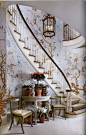 David Easton - entry in NYC - Gracie wallpaper, 18th c semi-circular console table, 1790 Italian Directoire chairs: 