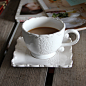 出口原单欧式浮雕陶瓷咖啡杯碟套装复古纯白单耳茶杯西式餐具茶具